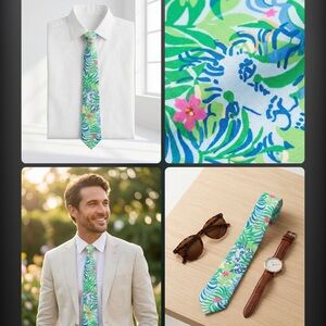 Tropical meets Animal Print Men's Tie in Blue & Green